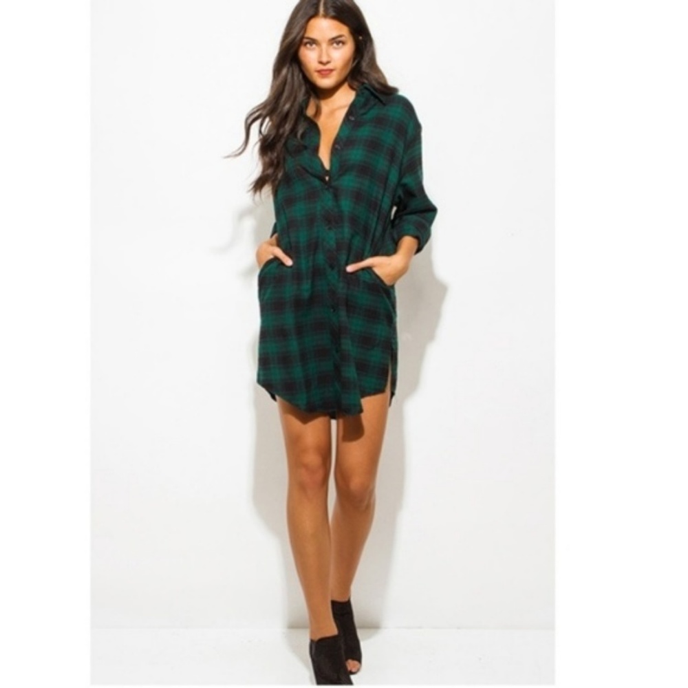 LAST 1!  NWT Green Plaid Flannel Tunic/Dress - Picture 2 of 6